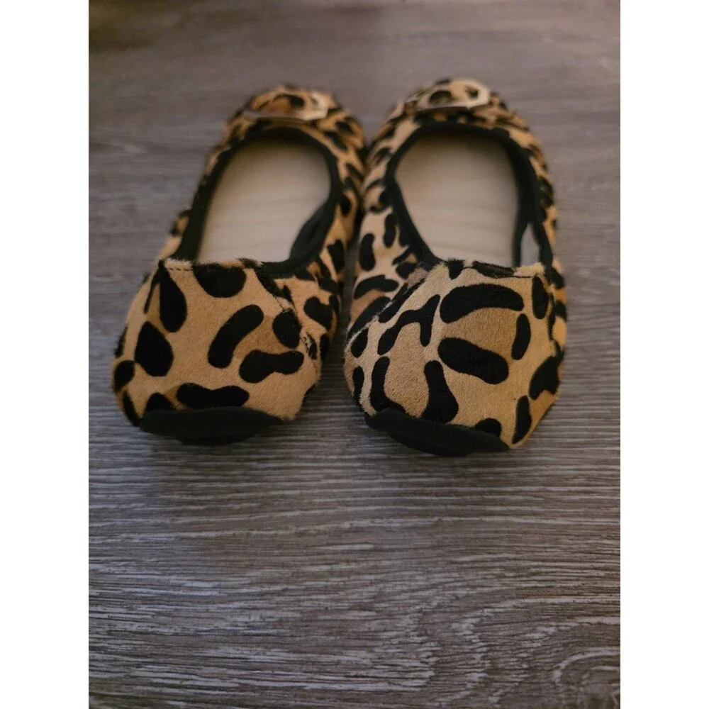 Adam Tucker by Me too leopard print, calf fur, gold buckle ballet flats.  Sz 7